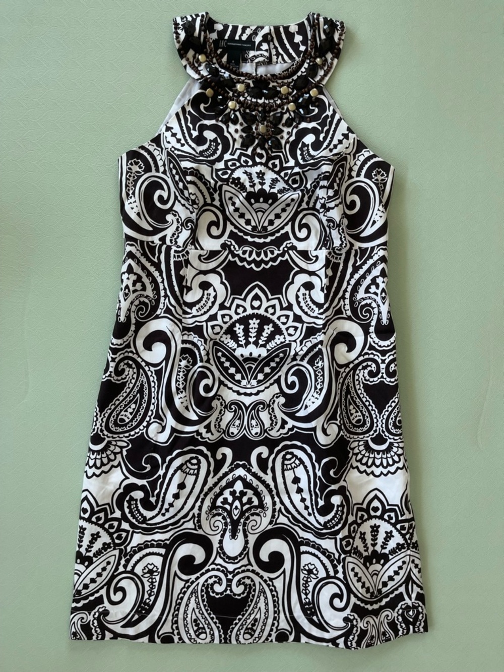 Black/Brown & White Paisley Dress With Beading